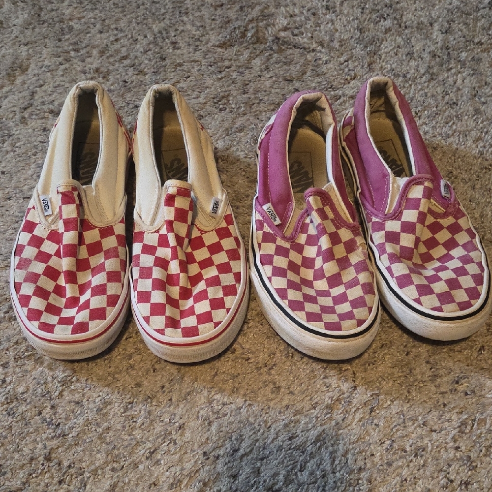 Two Pairs Adult Checkered Slip-On Sneakers Womens 7.5 And 8